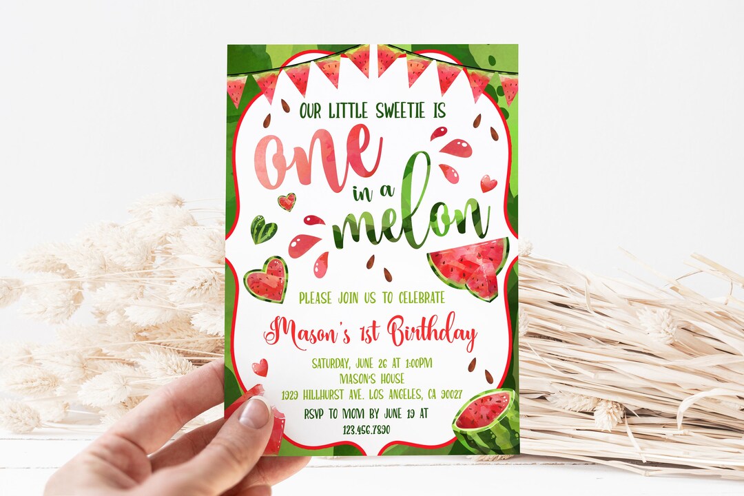 One in a Melon Birthday Invitation, Watermelon 1st Birthday Party