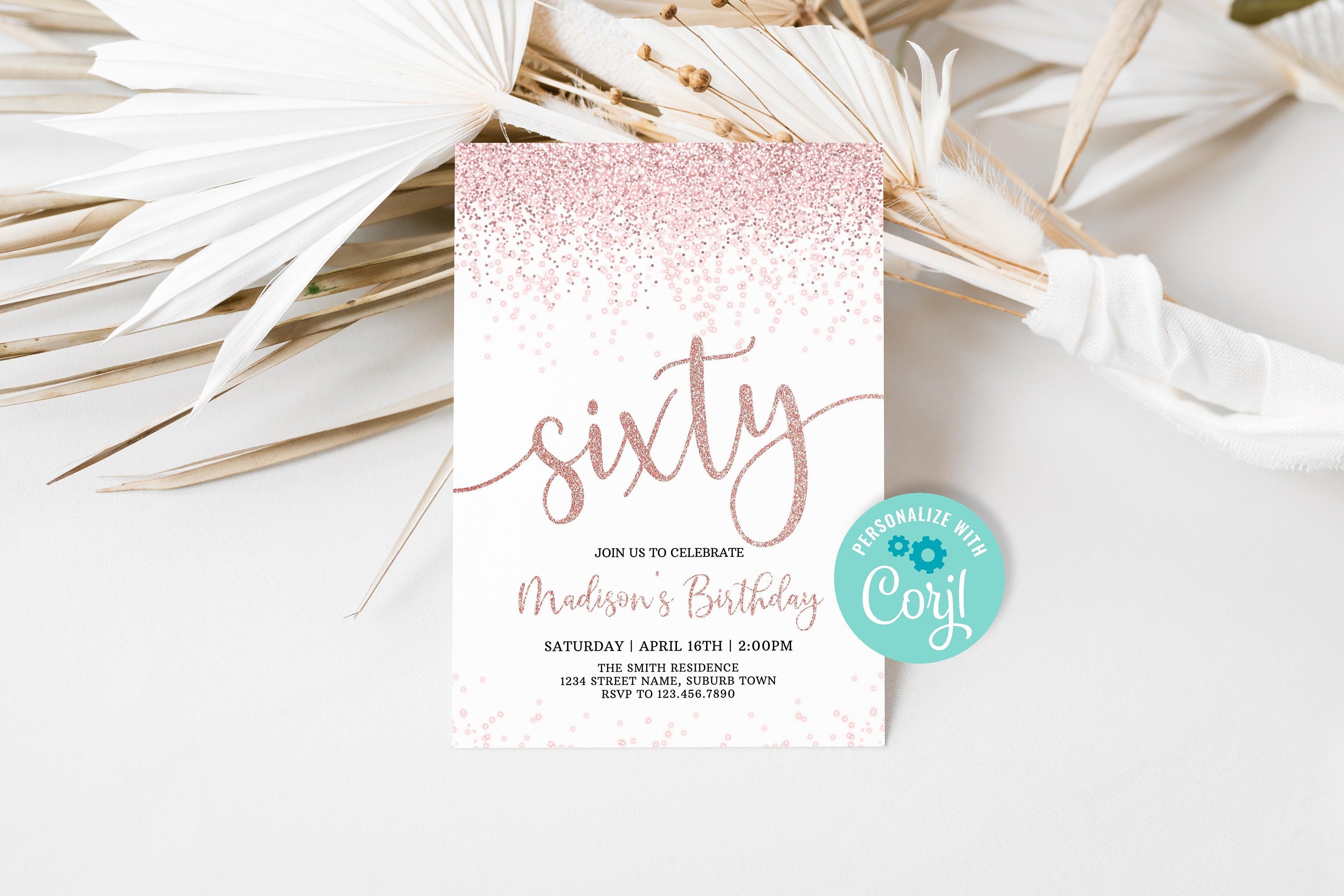 Editable 60th Birthday Invitation for Women Sixty Birthday - Etsy