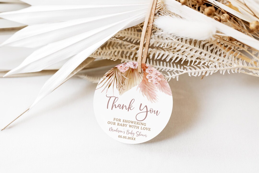 Boho Baby Shower Thank You Tag, Pampas Grass Baby Shower Favor Tag ...