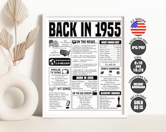 1955 Year You Were Born Poster: Printable Birthday Sign (Digital Download)