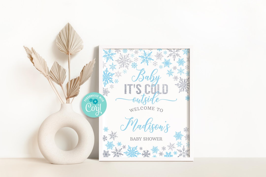 Winter Wonderland Boy Baby Shower Welcome Sign, Silver and Blue ...