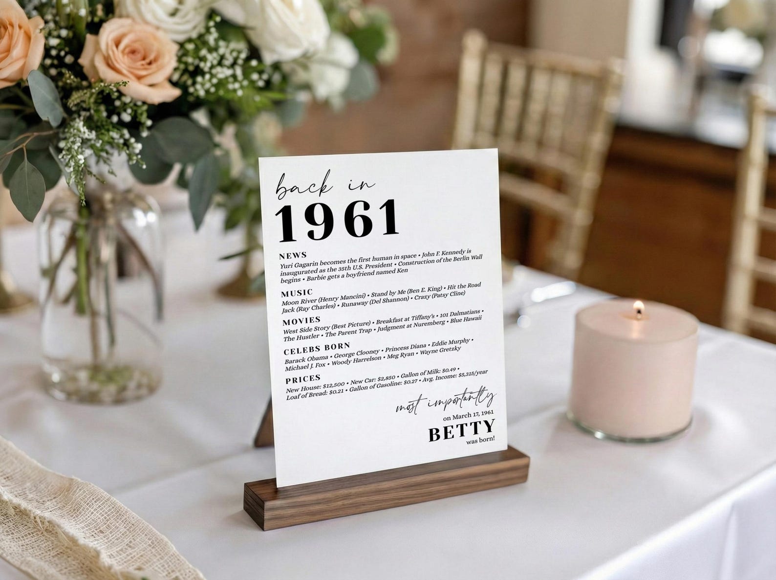 Editable 1961 Birthday Table Sign, 65th Party Decoration, Back in 1961 ...