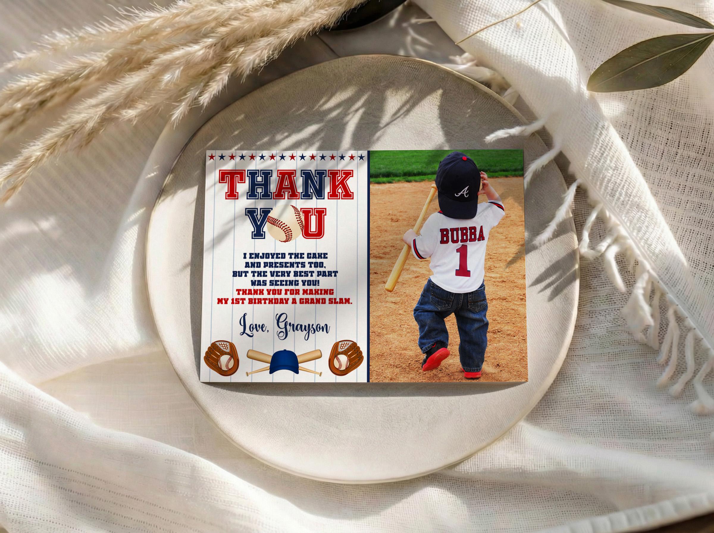 Editable Baseball Photo Thank You Card Template Rookie 1st Birthday ...