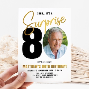 Surprise 80th Birthday Invitation, Look Who&#39;s 80, Male 80th Birthday Party Invite with Photo Editable Template