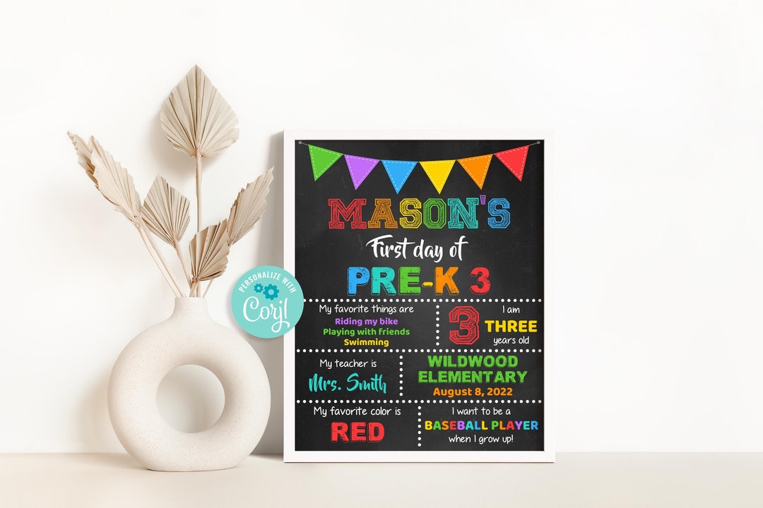 First Day of Prek Chalkboard Sign, Editable 1st Day of School Sign