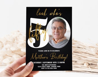 Men's 50th Birthday Invitation: Photo Editable Template