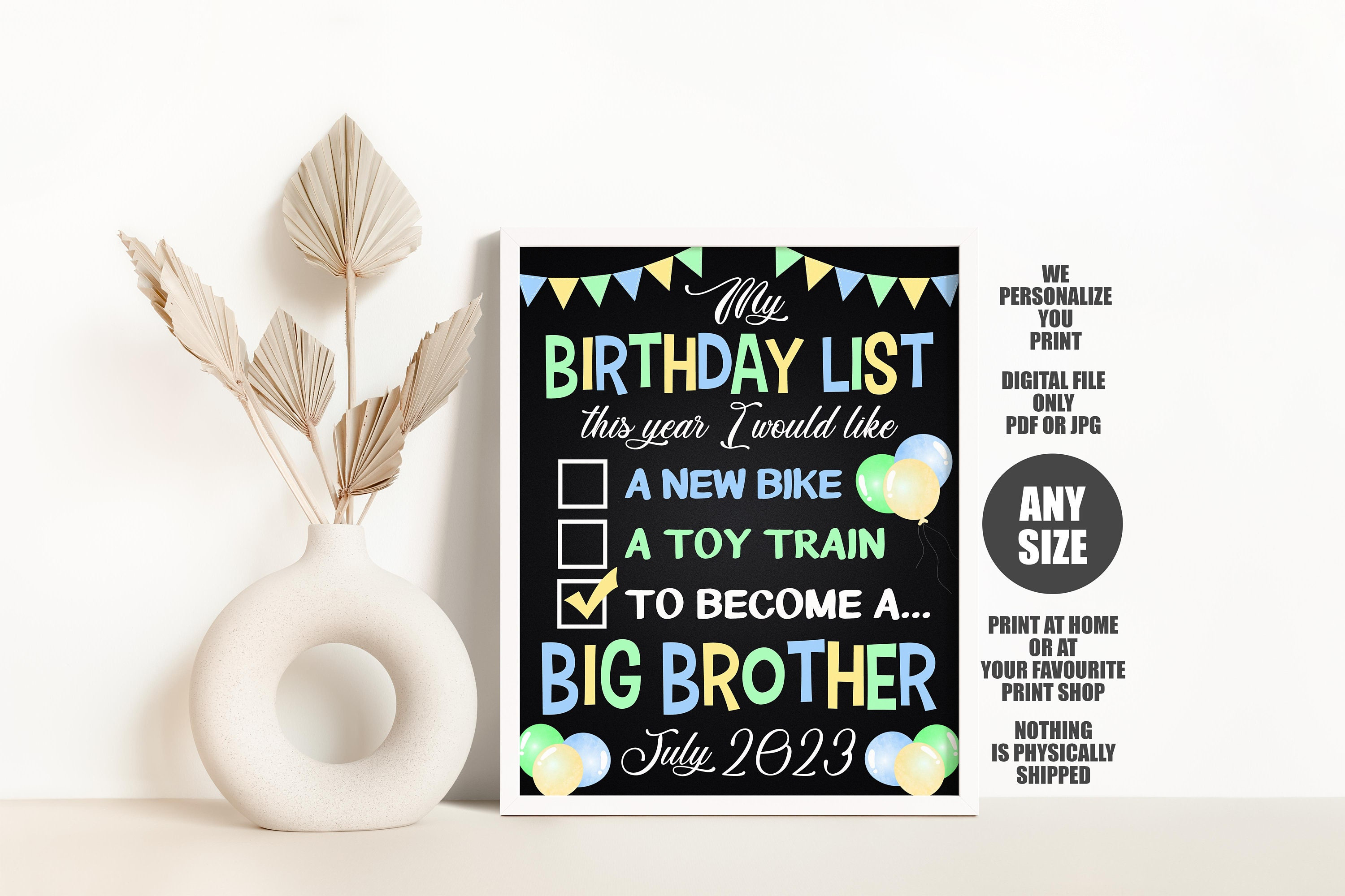 Big Brother Birthday Announcement Chalkboard Sign (Digital Download)