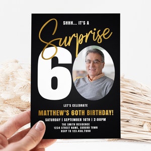 Surprise 60th Birthday Invitation for Men, Look Who's 60, Male 60th Birthday Party Invite with Photo Editable Template