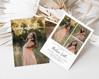 Multiple Photos Graduation Invitation, Senior Graduation Announcement, Photo Grad Party Invite Editable Template