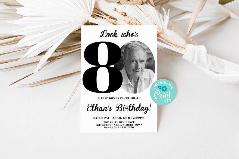80th Birthday Invitation for Men Look Who's 80 Black and Etsy