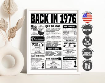 Back in 1976 Poster: 50th Birthday/Anniversary Party Decor (Digital Download)