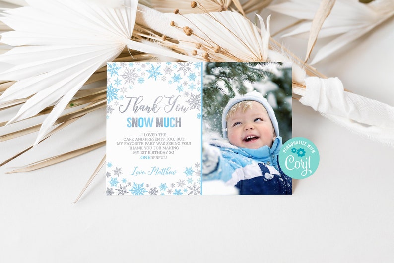 Winter Onederland Thank You Card, Blue Snowflake Template (editable) - Etsy
