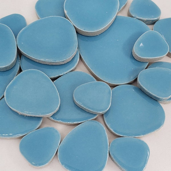 Set of Ocean Blue Glazed Ceramic Pebble Mosaic Tiles