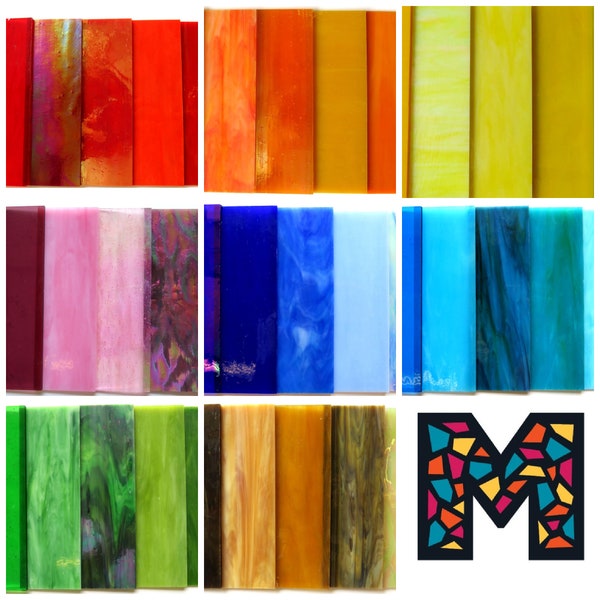 Set of 5 Glass Sheets in Various Color Selections 15x5 mm