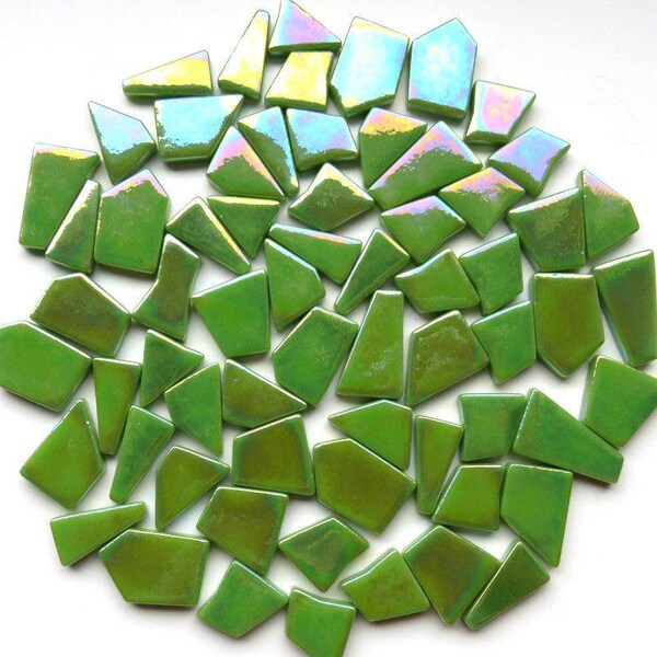 Green Iridescent Glass Mosaic Puzzle Pieces  10-20mm