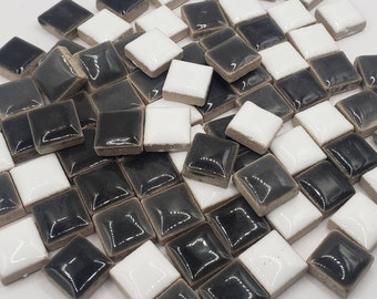 Glazed Ceramic Mosaic Tiles in Black Grey and White Mix (12mm)