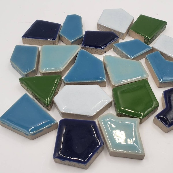 Glazed Ceramic Blue and Green Random Shape Puzzle Mosaic Tiles 20-25mm