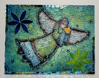 Handmade Tempered Crash Glass Mothers Day Mosaic With Mother Angel