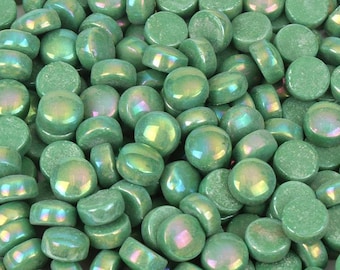 Set of Round Iridescent Green Mosaic Tiles (12 mm)
