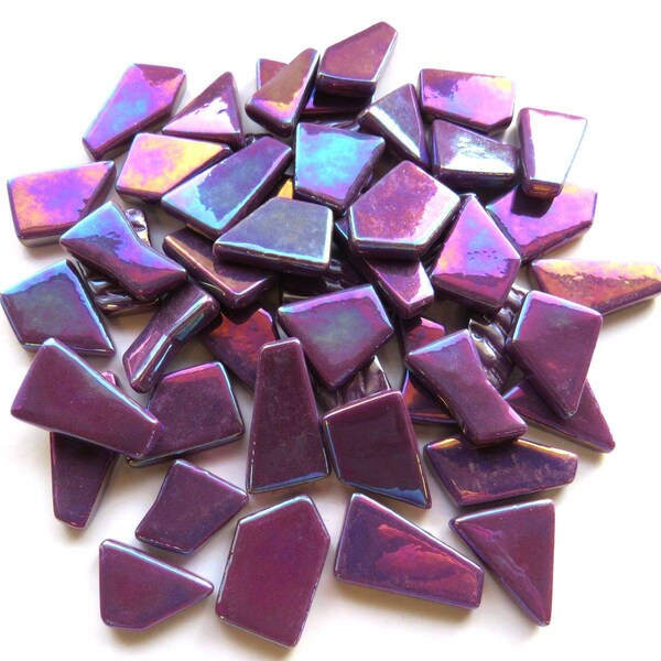 Deep Purple Iridescent Glass Mosaic Puzzle Pieces  10-20mm