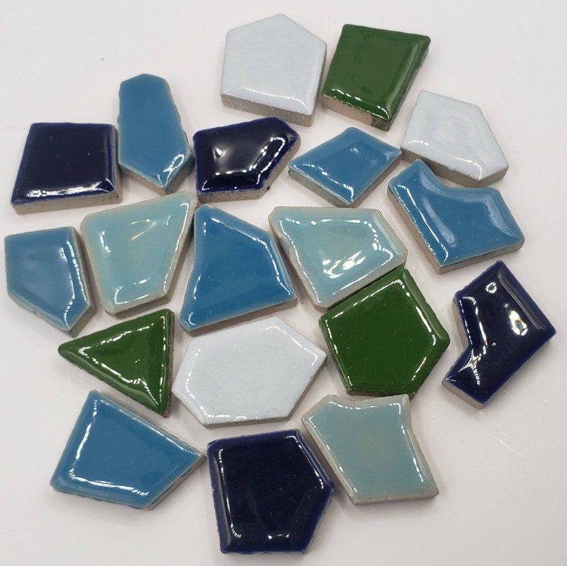Glazed Ceramic Blue and Green Random Shape Puzzle Mosaic Tiles 20-25mm image 3