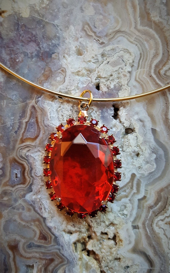 Aurora Whispers: Vintage Red Glass & Rhinestone Ne