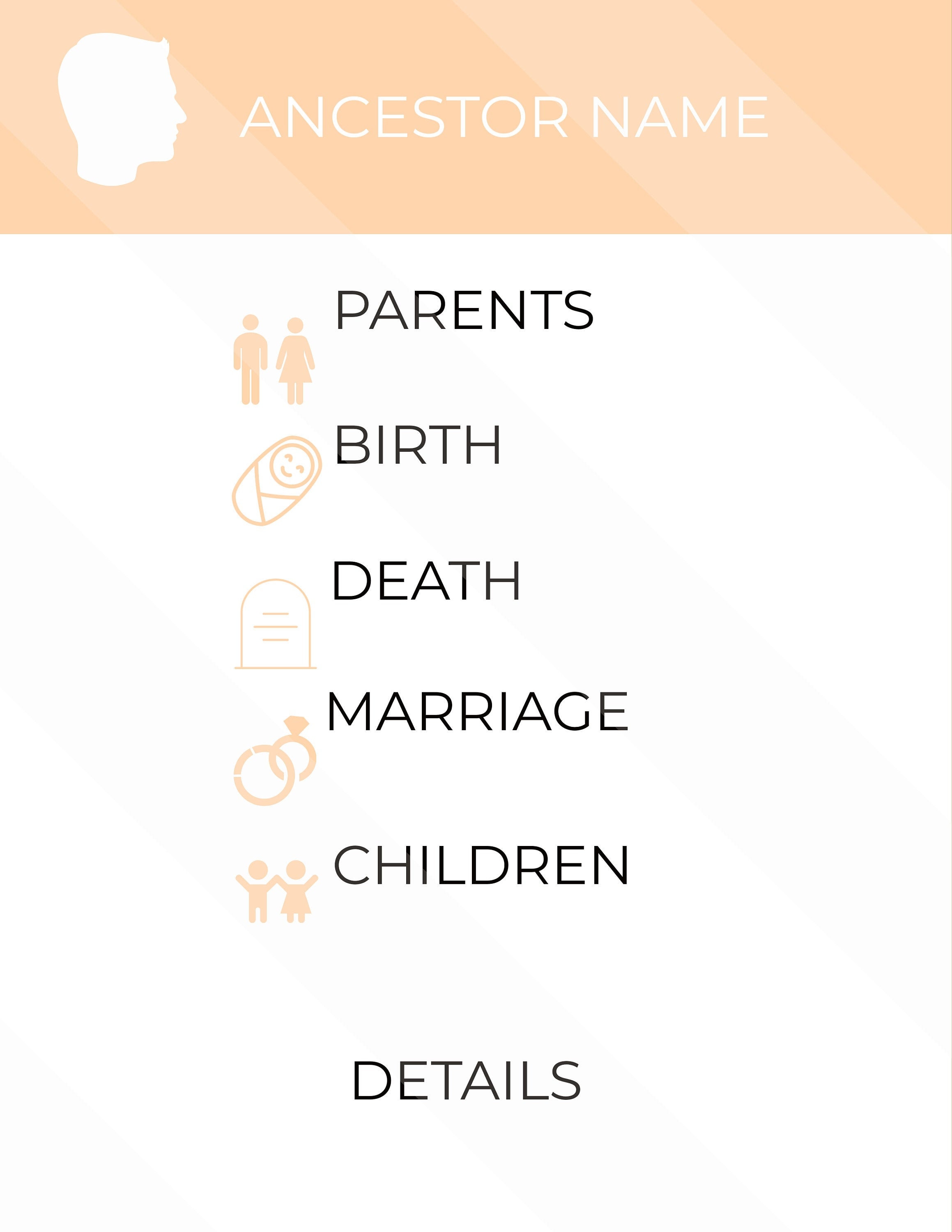 Ancestor Man Profile Page BLANK PDF and .png Template Color | Etsy