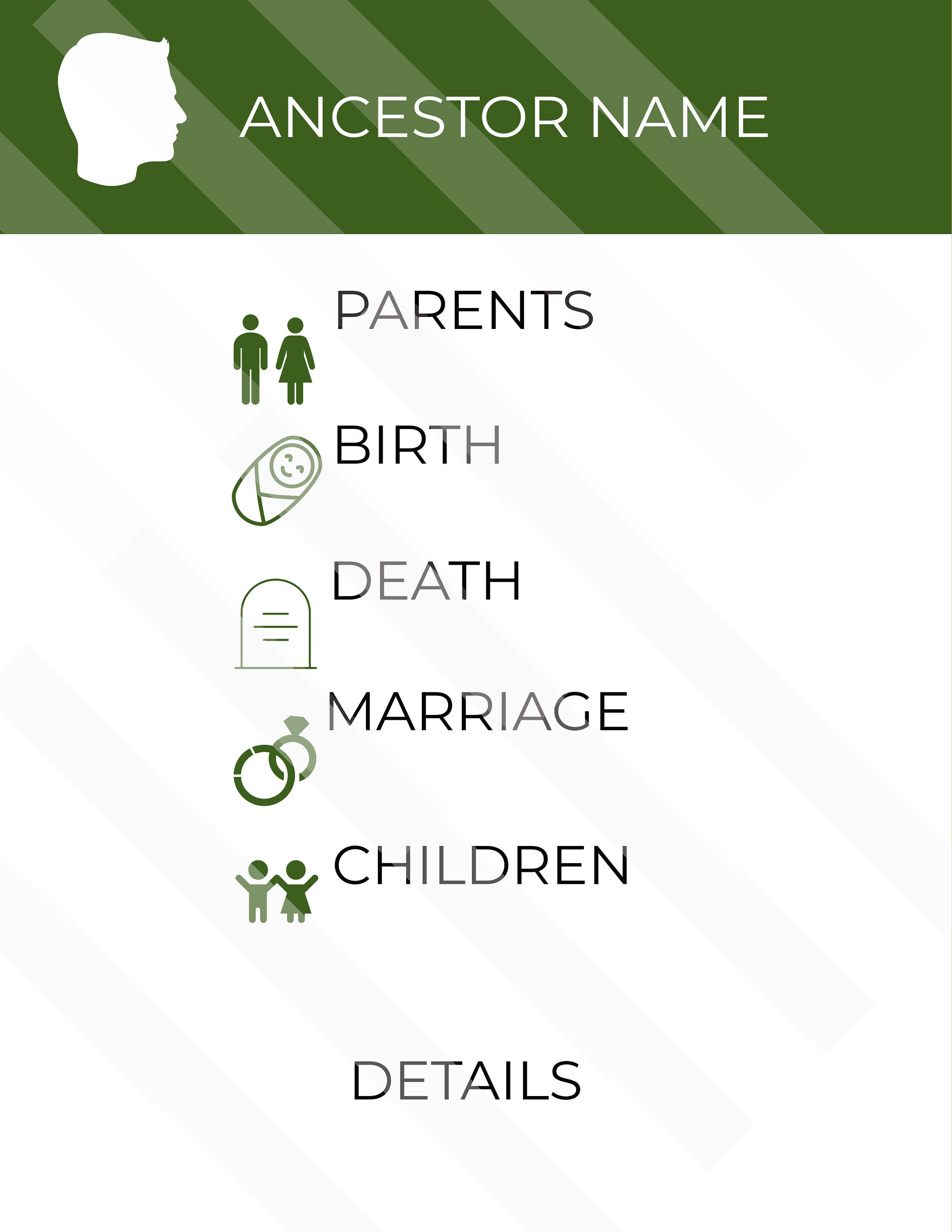 Ancestor Man Profile Page BLANK PDF and .png Template Color - Etsy
