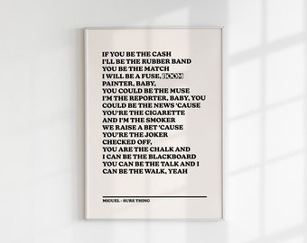 Miguel Sure Thing Lyrics Print: R&B Music Poster (Digital Download)