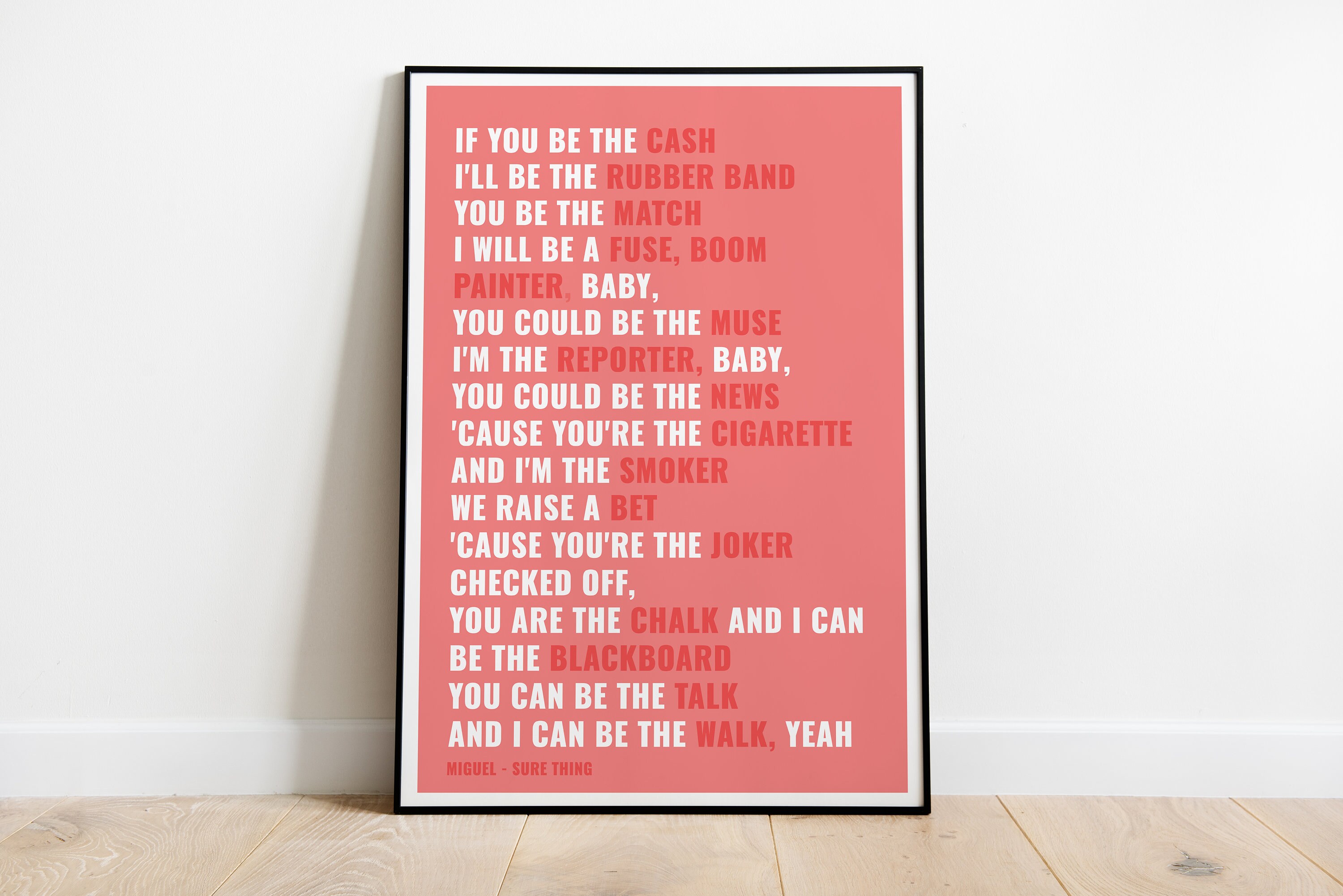 Miguel Sure Thing Lyrics Poster Printable Digital Lyric - Etsy