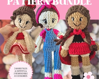 Doll Crochet Pattern BUNDLE | Remi Ms Rachel | Emily Ballerina | Little Red Riding Hood Fairy Tale | Low Sew