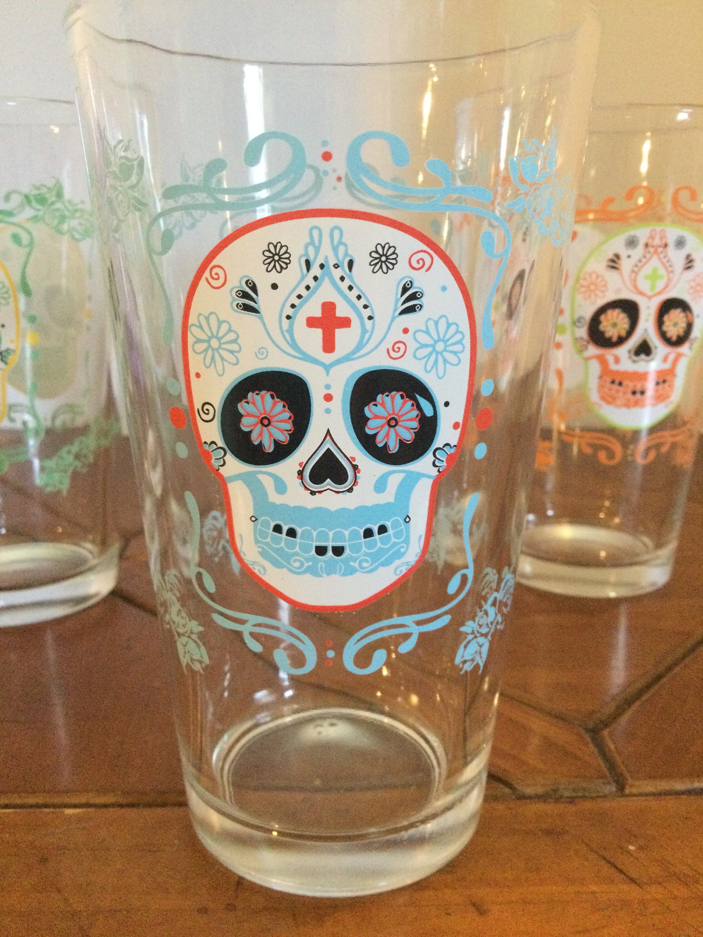 Set of 4 Sugar Skulls Beverage Drinking Glasses Tumblers New Etsy