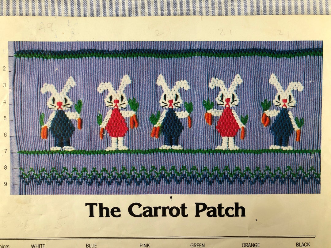 The Carrot Patch Smocking Pattern, Rabbits, Straight Yoke, Easter Bunny ...