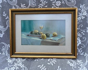 Fruit pastel original framed artwork mid-century vintage