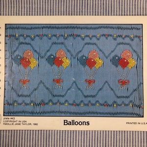 Balloons Smocking Pattern, Vintage Smocking plate, Vintage Pattern, Birthday Party, Baby Shower,