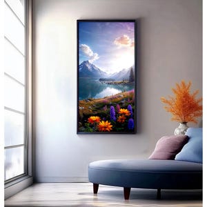 Póster Serenidad – Biblia completa microimpresa / Arte bíblico del lago alpino