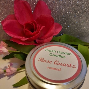 Rose Quartz scented candle with crystals on bottom/Stone of love/Meditation pink candle/