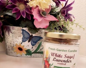 White Sage and Lavender scented candle/Lavender candle gift/ Floral scent/Fresh room candle/Purple Lavender candle/Fresh Garden Candles/Gift