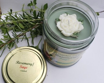 Rosemary and Sage  scented candle together makes a great aromatherapy. Great gift. Fresh poured. Fun gift. Smells like a fresh garden aroma.