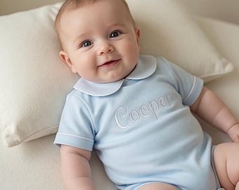 Baby Boy Embroidered Bubble, Personalized Monogram, 100% Cotton Coming Home Outfit