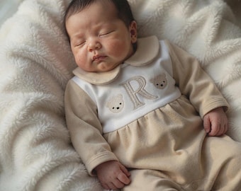 Embroidered Baby Coming Home Outfit: Personalized Monogram Footie & Hat