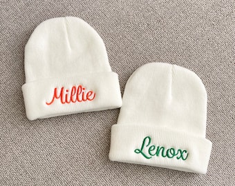 Personalized White Hat for kids, Embroidered Baby Beanie Hat, Hat with Name, Fall Winter Outerwear, Gender Neutral Baby Shower Gift