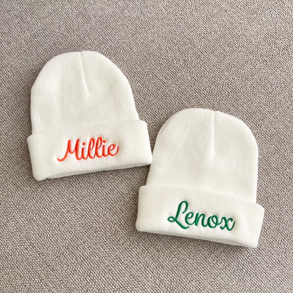 Personalized White Hat for kids, Embroidered Baby Beanie Hat, Hat with Name, Fall Winter Outerwear, Gender Neutral Baby Shower Gift