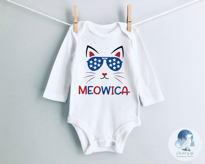 Meowica Patriotic Cat Bodysuit My 1st 4th of July Onesies\u00ae Baby/'s Independence Day Outfit Gender Neutral Baby Shower Gifts Newborn Shirt