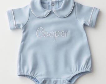 Baby Boy Embroidered Bubble, Personalized Monogram, 100% Cotton Coming Home Outfit