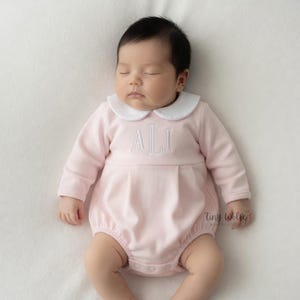 Personalized Baby Girl Romper: Pink Cotton Bubble Outfit, Embroidered Monogram