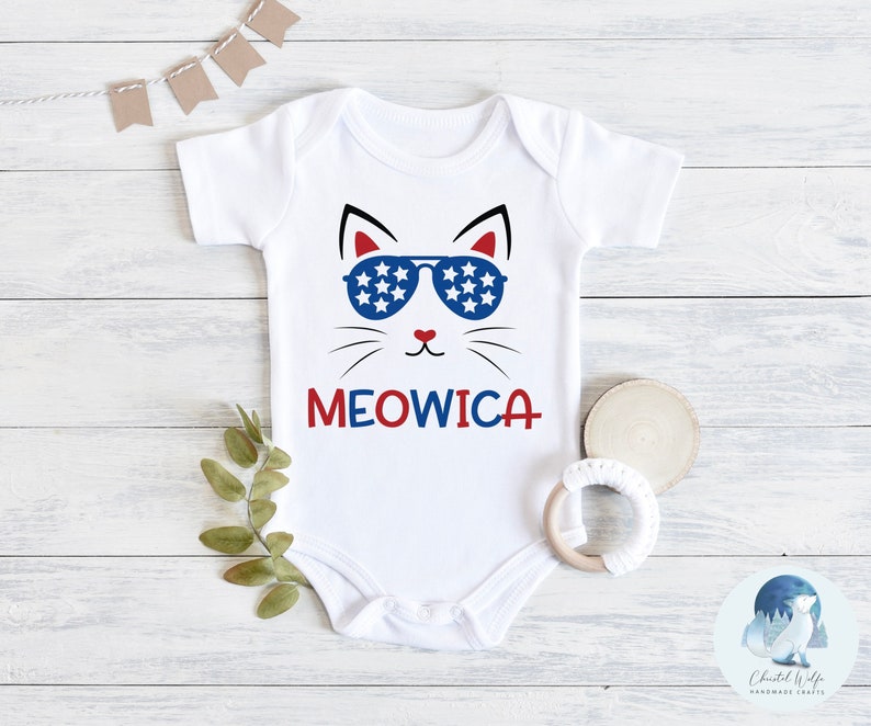 Meowica Patriotic Cat Bodysuit My 1st 4th of July Onesies\u00ae Baby/'s Independence Day Outfit Gender Neutral Baby Shower Gifts Newborn Shirt