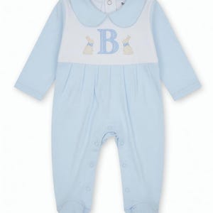 Baby Boy Coming Home Outfit, Embroidered Footie with Hat, Personalized Monogram, Monogrammed Footie, Cute Baby Shower Gift for Newborn Boy BUNNIES