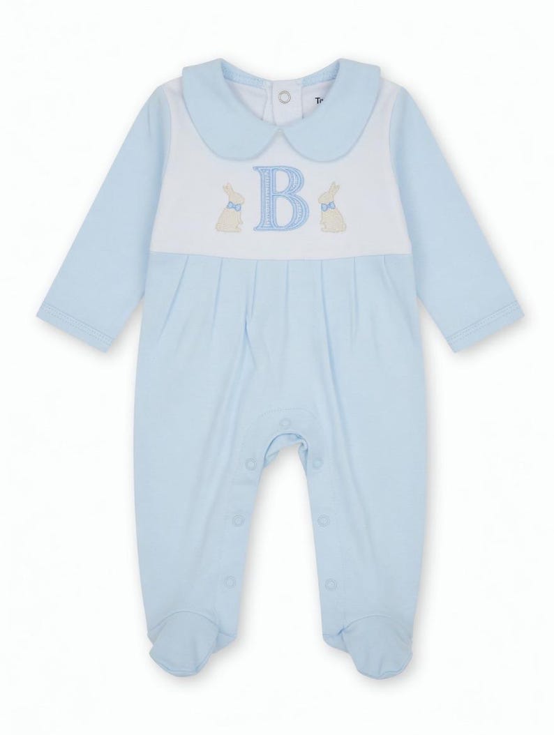 Baby Boy Coming Home Outfit, Embroidered Footie with Hat, Personalized Monogram, Monogrammed Footie, Cute Baby Shower Gift for Newborn Boy BUNNIES