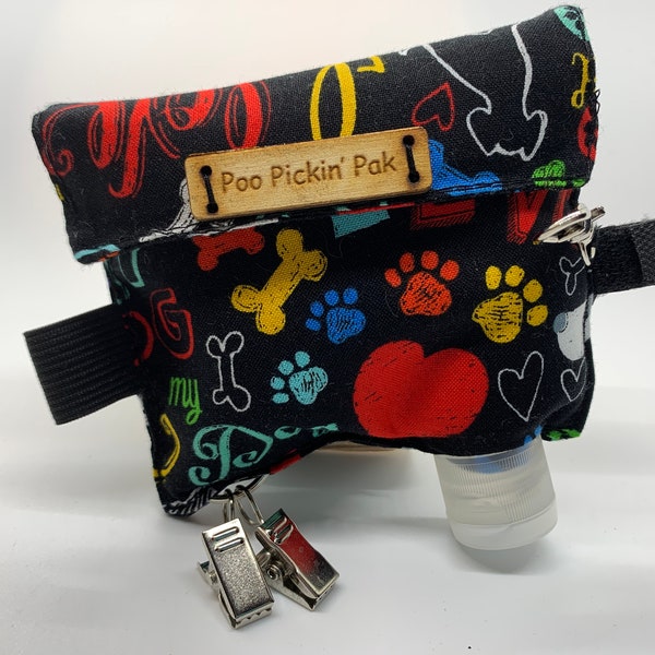 The Poo Pickin’ Pak, Black & Rec, with Hand Sanitizer and flashlight